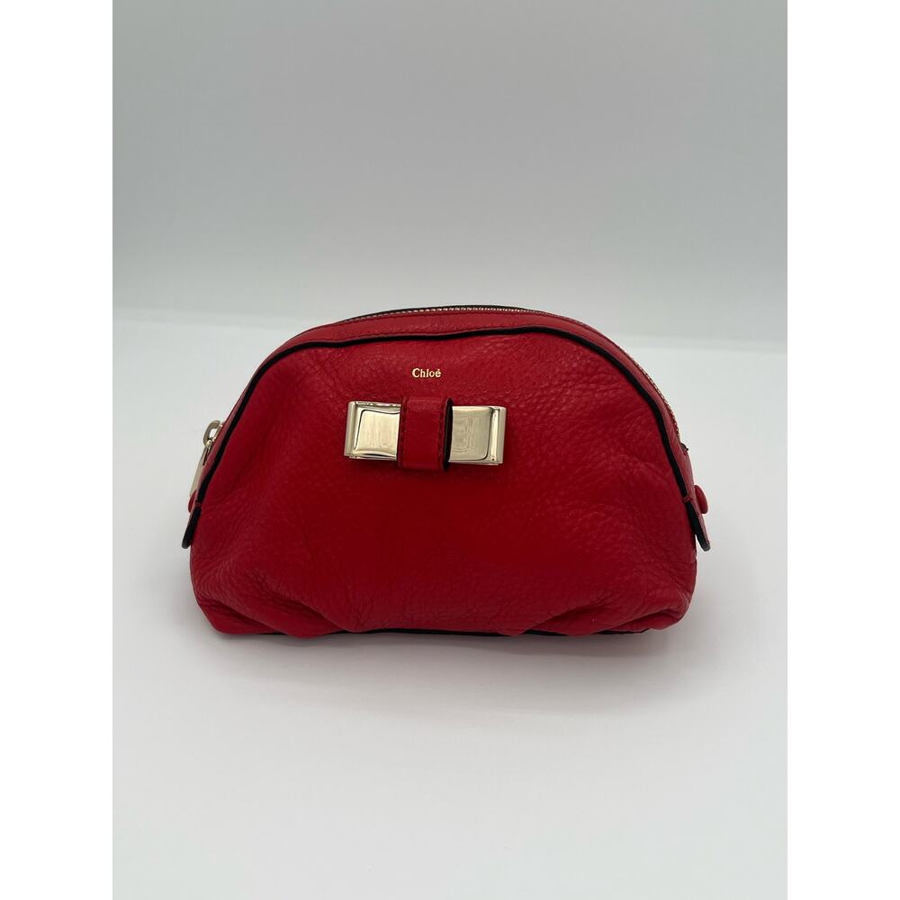 Chloe Red Bow leather clutch Makeup Case Cosmetic Pouch